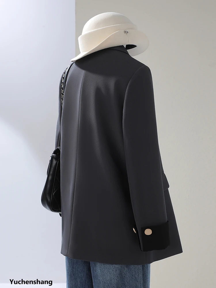 แฟชั่นผู้หญิงเบลเซอร์สุภาพสตรีแอพริคอตสีเทาสีดำหญิงหลวมฤดูใบไม้ร่วงฤดูหนาวเสื้อลำลอง