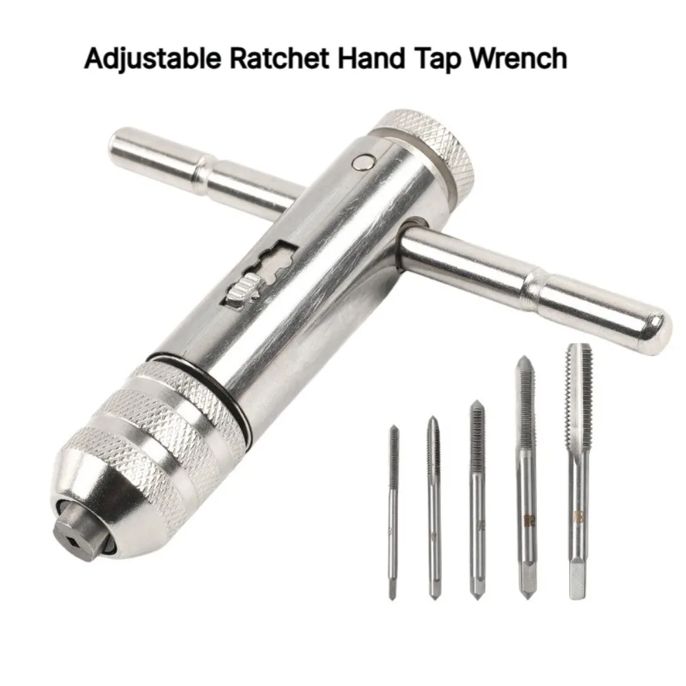 T Handle M3-M8 Adjustable Ratchet Hand Tap Wrench M5-M12 with Long Thread Tapping Forward and Reverse Tapping Accessories