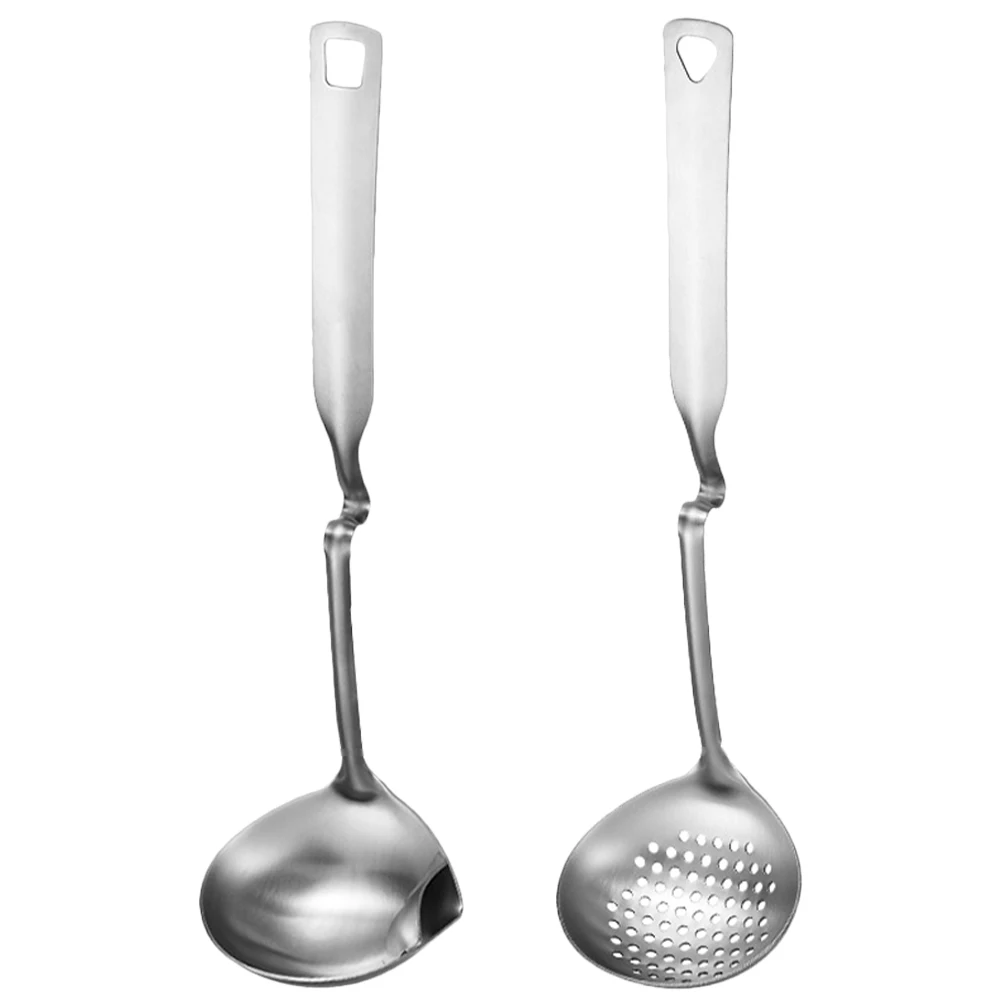 

2pcs Stainless Steel Oil Filter Ladle Spoon Household Kitchen Grease Separator Long Handle Strainer Skimmer Soup Scoop Reusable