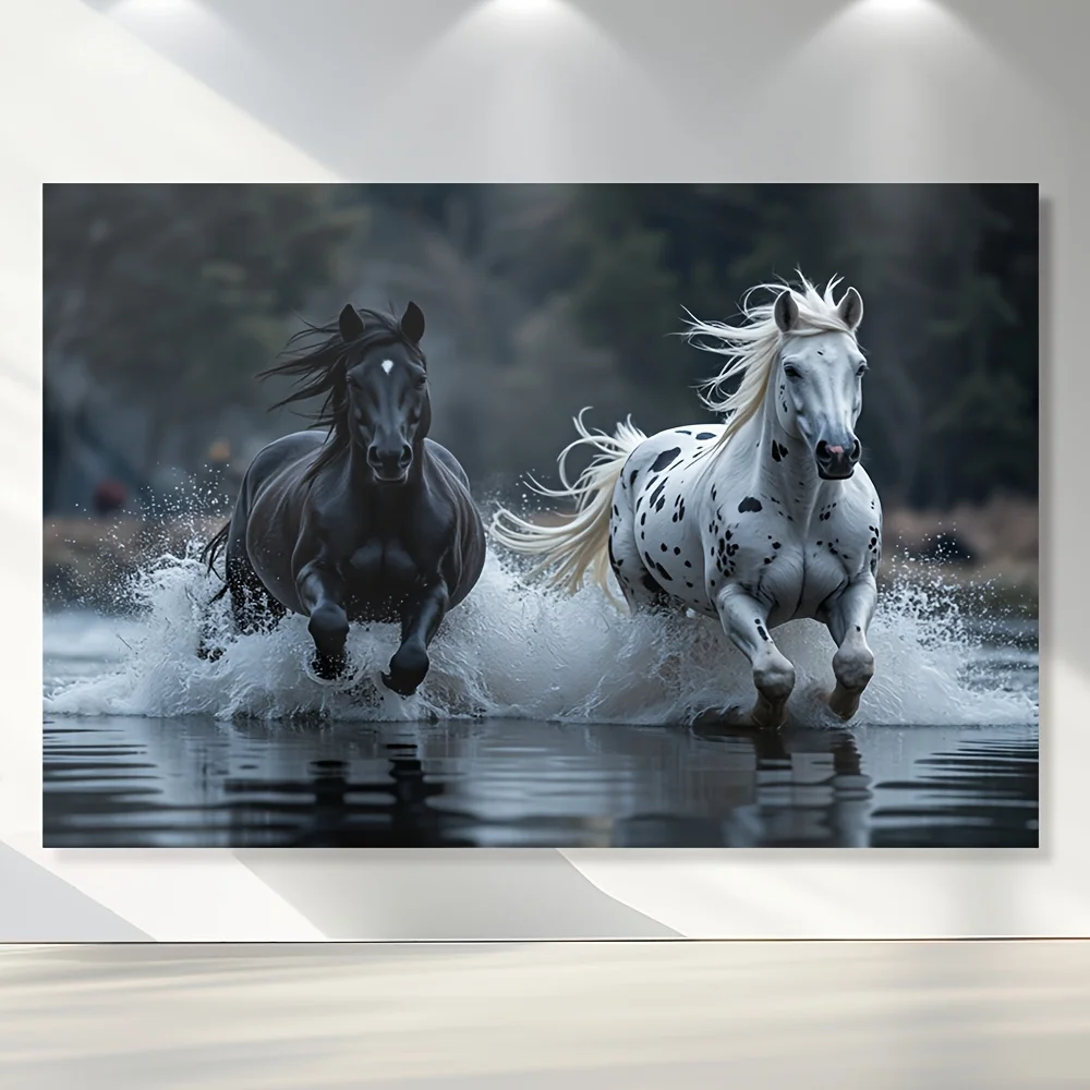 1pc Black and White Steed Tapestry Water Splash Dynamic Wall Carpet Majestic Art Hanging Cloth Living Room Room Decoration
