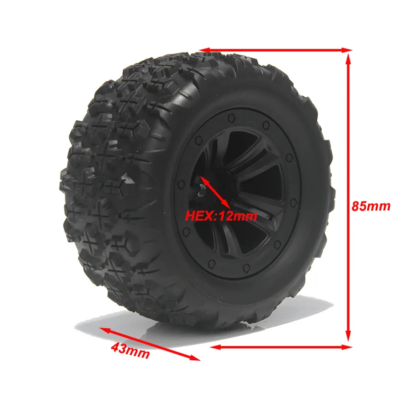 4 Teile/los 85mm 12mm Hex Monster Truck Gummi Reifen Räder für 1/14 1/16 RC Auto Wltoys 144001 144010 HBX 16889 16890 SCY 16101 Pro