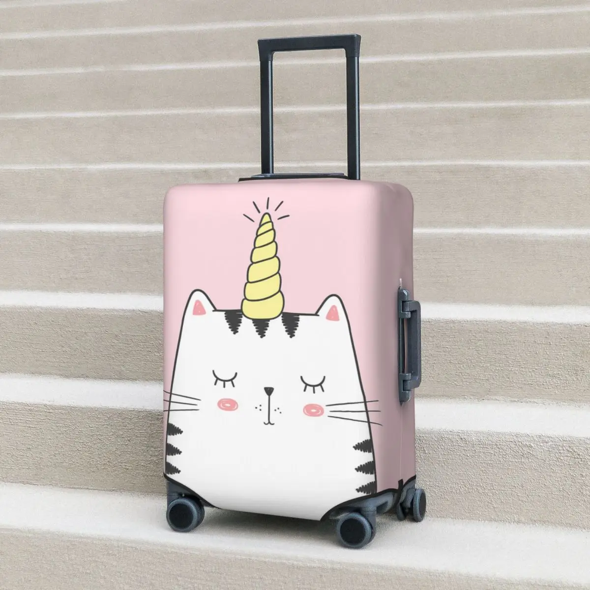 Cute Cat With Unicorn Horn Suitcase Cover Anime Business Protection Flight Practical Luggage Supplies