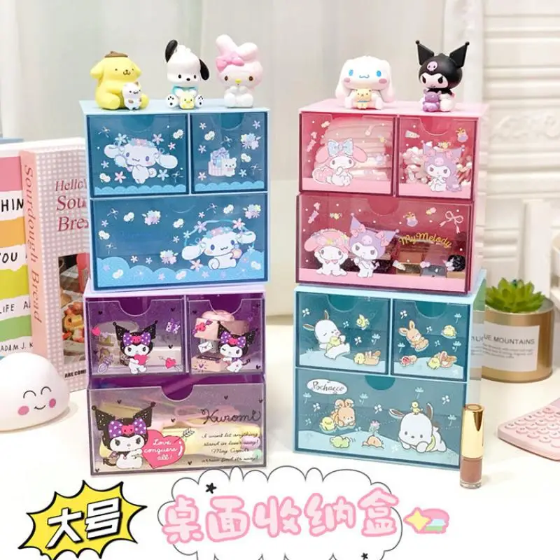 

2024 Sanrio коробка для хранения Kawaii Mymelody Kuromi Cinnamoroll корейский девушка мультфильм настольный ювелирный бокс детская игрушка сортировочная коробка