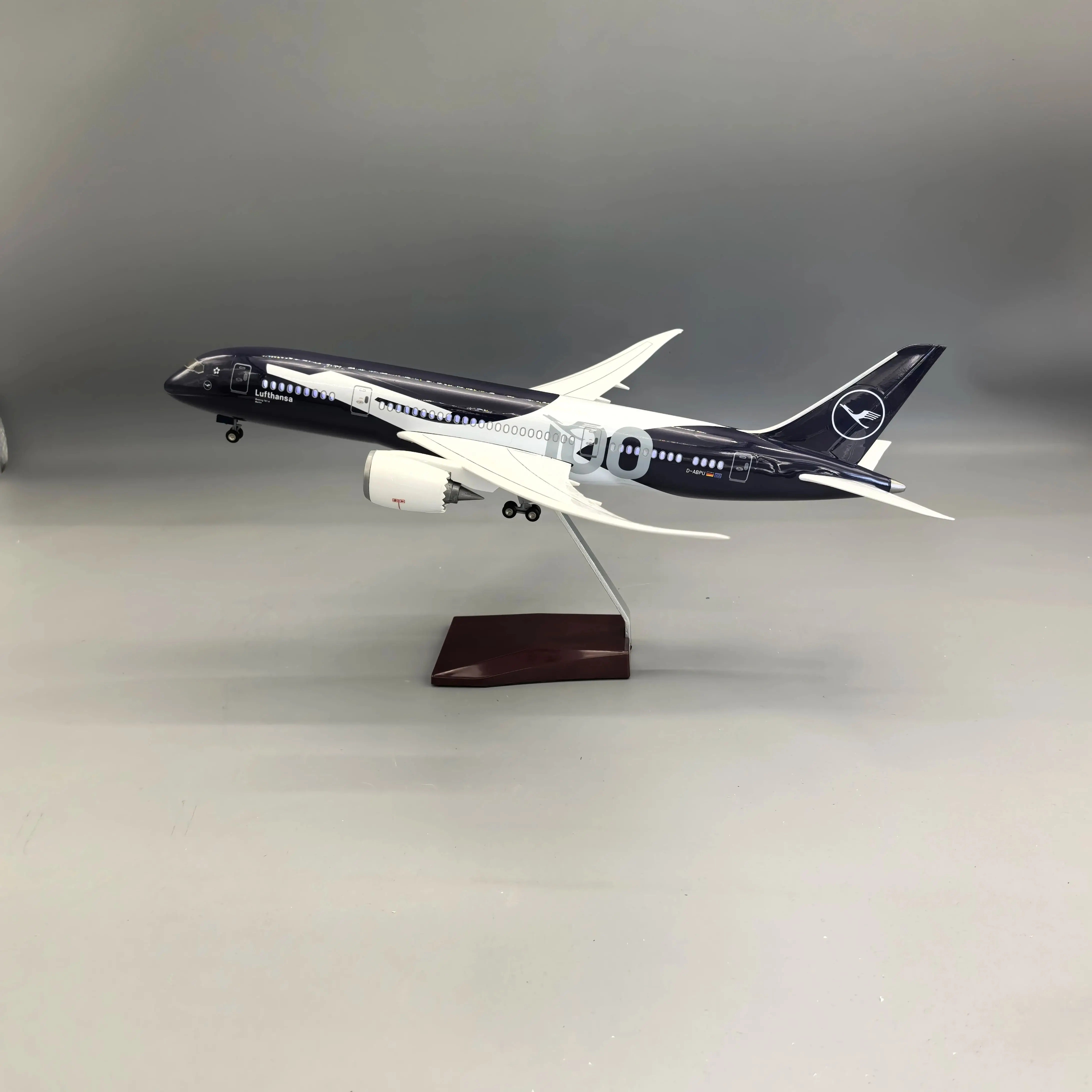 

43CM model planes Lufthansa B787 German 100years Diecast Airplane toy Model Kits Resin W Light and Wheel Collectible for Aviatio