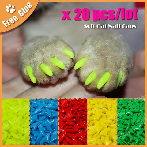 Newest color  20pcs/lot Pet cat Nail Soft Claws Nail Cap Paw Caps Pet Nail Cover  with free Adhesive Glue+ Applicator