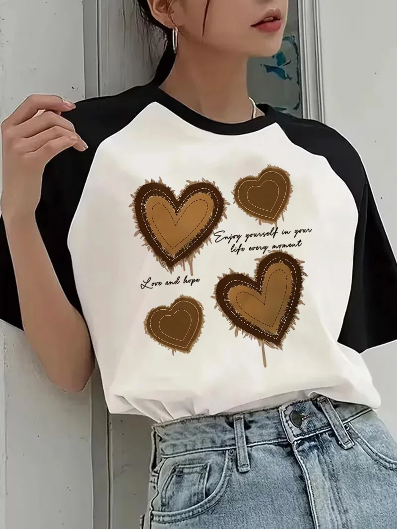 Funny Graphic Round Neck Short Sleeve T Shirt 90s Korean Style Tees Tops Women's Love English Letter Print T-Shirt Clothes