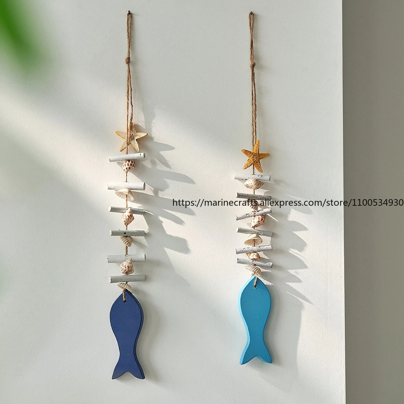 Nautical Style Fish String Wall Decoration Creative Ornament with Shell Starfish Solid Color Polka Dot Stripe Home Wall Hanging