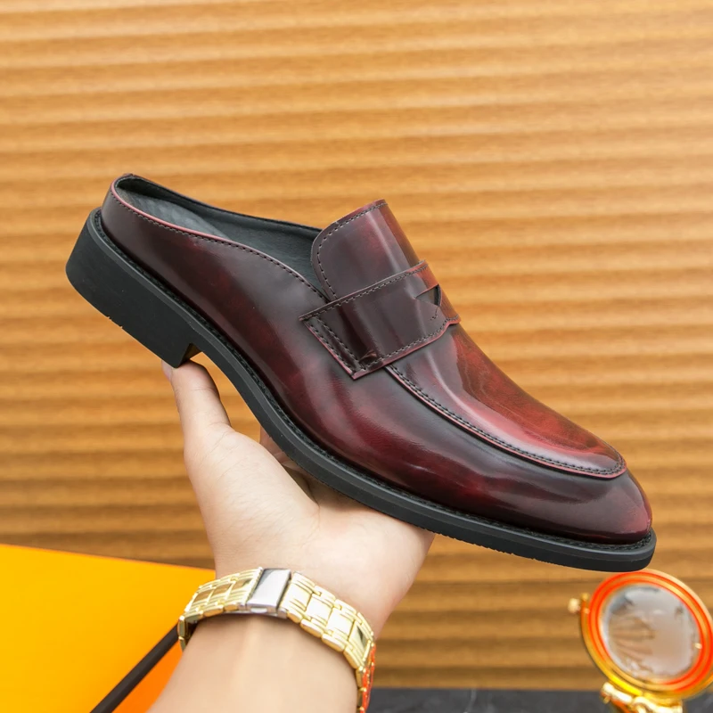 Big Size 45 46 Summer Thick Bottom Leather Mules Men Half Shoes For Man Slippers Semi-Drag Casual Shoes Backless Loafers Sandals