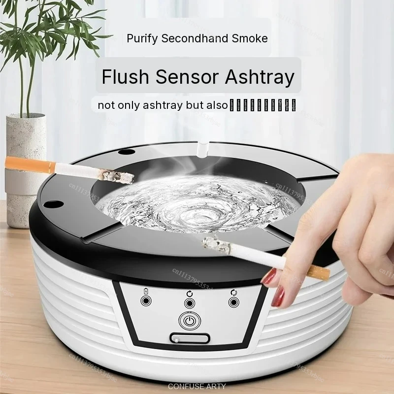 Smart Air Purification Ashtray with Auto-Clean, Windproof & Anti-Fly Ash for Home/Office Use, Stylish Smoke Tray with Filter