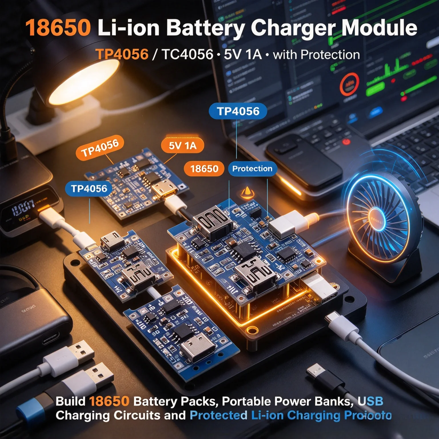 100Pcs TP4056/TC4056 Type-C/Micro/Mini USB 5V 1A 18650 Li-ion Charger Module with Protection