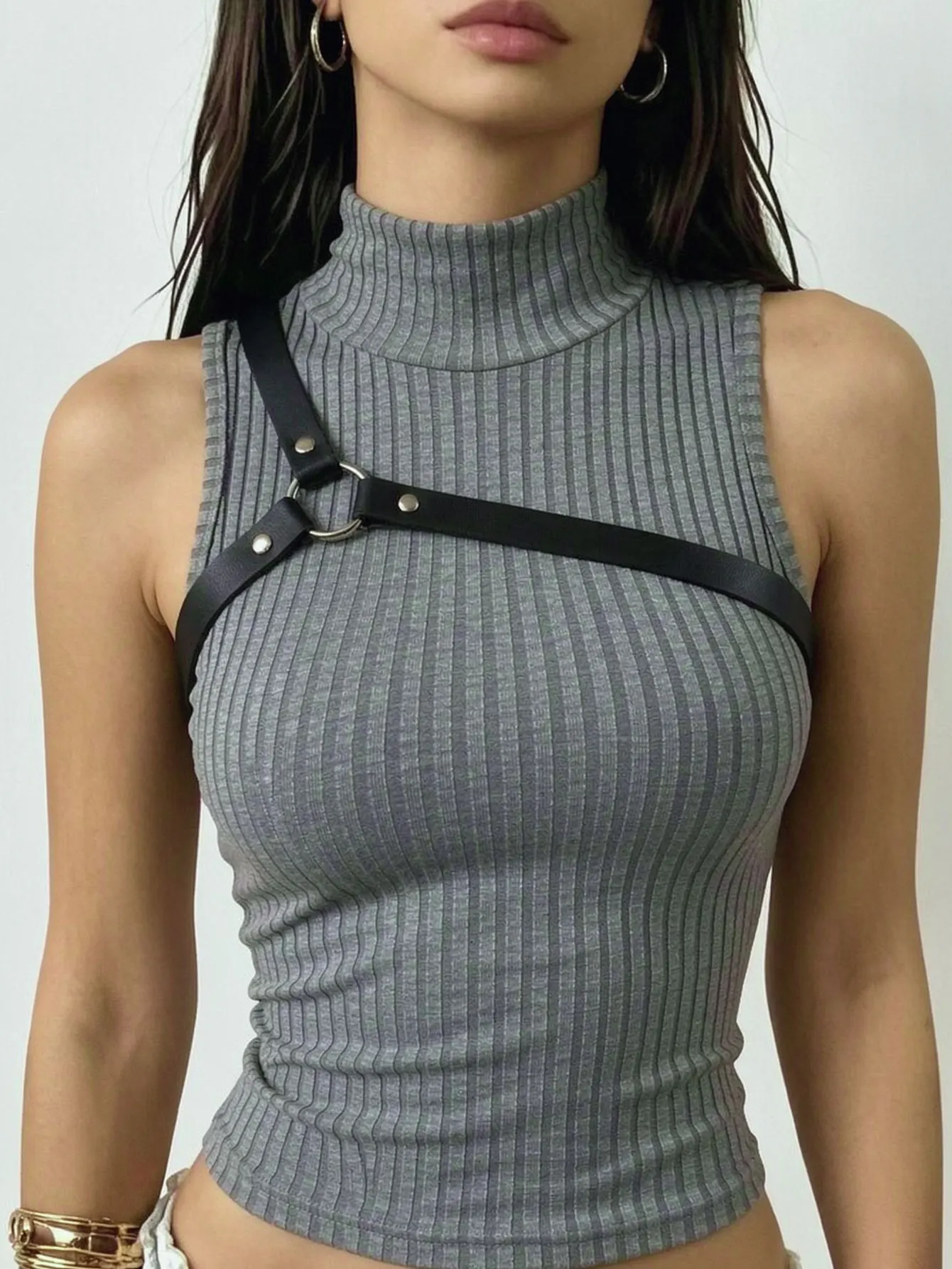 Fashion PU Leather Harness Belts Gothic Punk One Shoulder Suspenders Straps for Women Street Style Friends Gathering Accessories