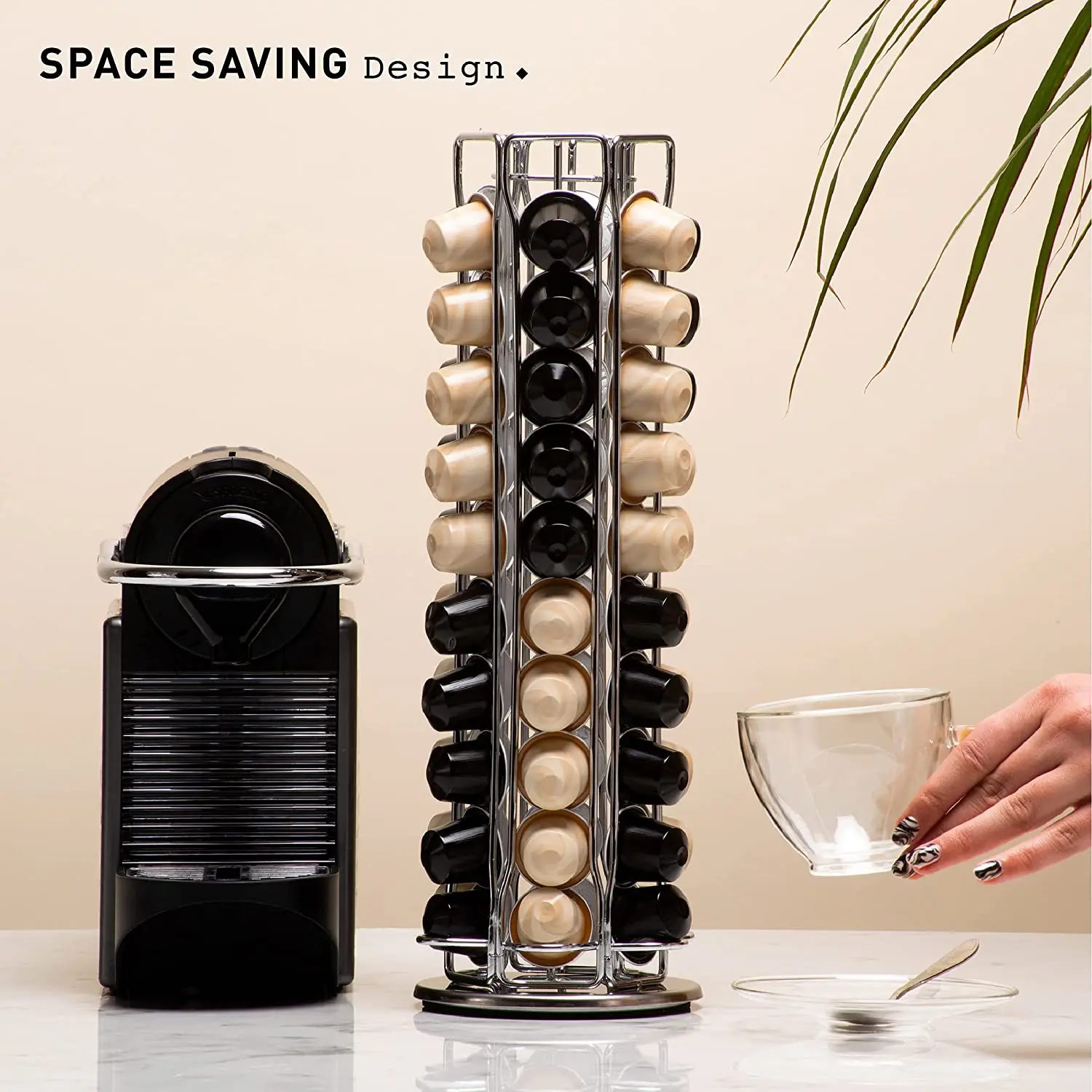 

Coffee Capsule Holder Stand Compatible for 40/60 Nespresso Original Line Pods Revolving Tower Rack Dispenser Storage Organisatio