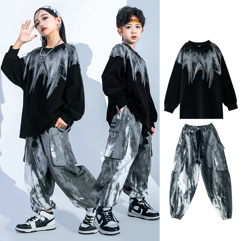 Hip Hop Clothes Children Loose Tops Tie Dye Pants Sets Jazz Street Dance Stage Costume Boys Girls Festival Rave Clothing DL11101