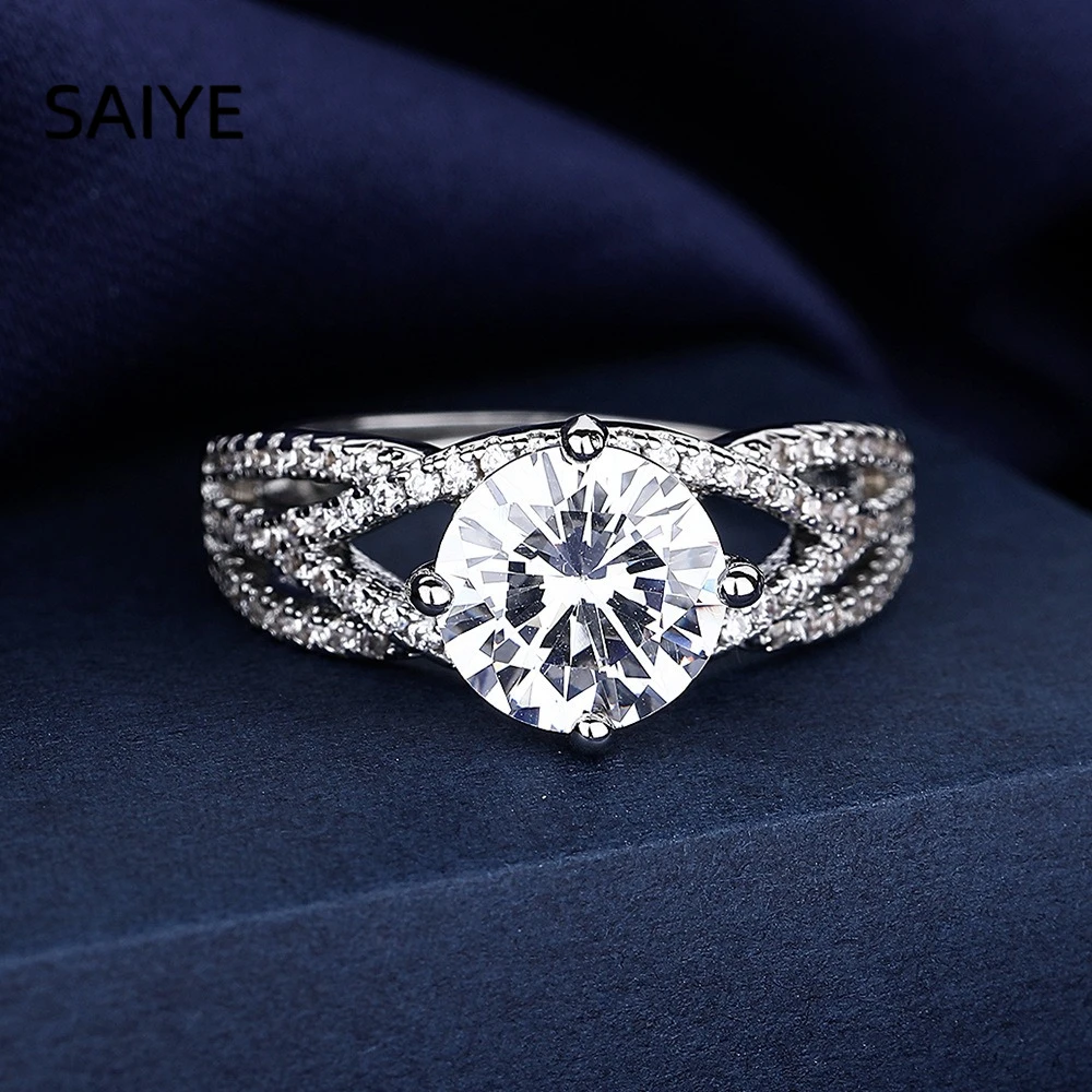 925 Sterling Silver Round Cubic Zirconia Twisted Split Shank Open Adjustable Ring for Women Paved CZ Wedding Ring Jewelry Gift