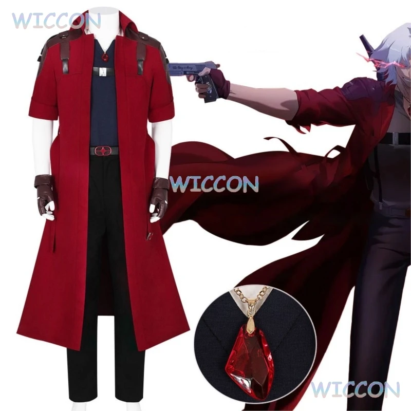 دانتي كوسبلاي سترة واقية حمراء أنيمي دانتي الشيطان قد يبكي معطف كوسبلاي مع قلادة بدلة الهالوين شعر مستعار للرجال بدلة لعب الأدوار في الهالوين