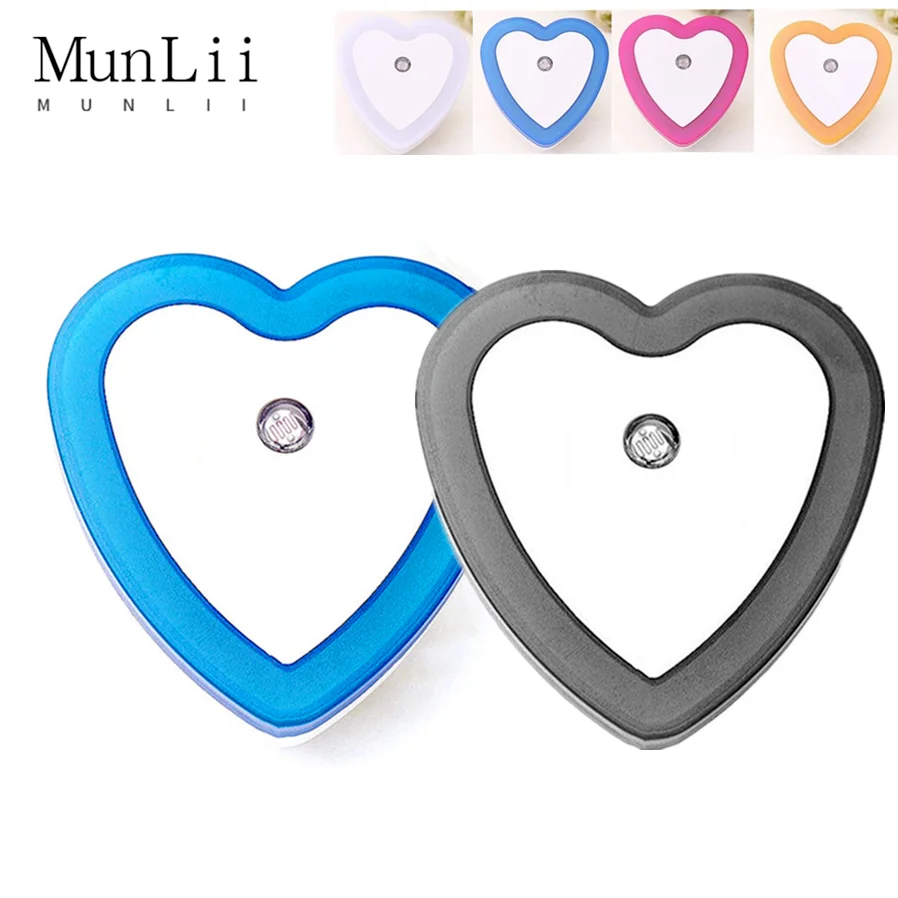 Minilámpara LED de luz nocturna con Sensor inteligente, bombilla con forma de corazón, enchufe europeo y estadounidense, 110V-240V, Universal, para