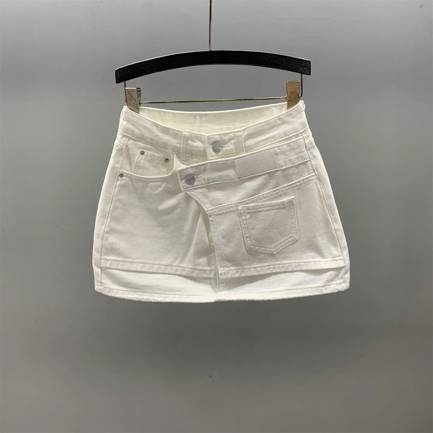 High Waist Pink Washed Denim Asymmetrical Short Skirt Women's Inner  Anti-Light Girls Versatile  Skirt A-Line Skirt