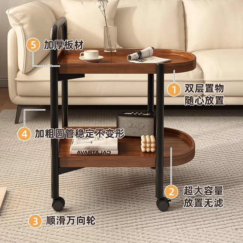 

Movable Coffee Table, Trolley, Living Room, Household New Chinese Sofa Side Cabinet, Small Table with Wheels, Balcony Tea Table