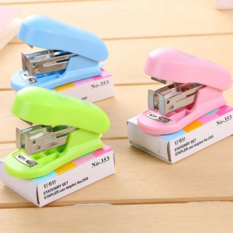 1 Set Lytwtw's Fashionable Candy Color Stapler With Steel Clips Office Supplies School Uniform Supplies