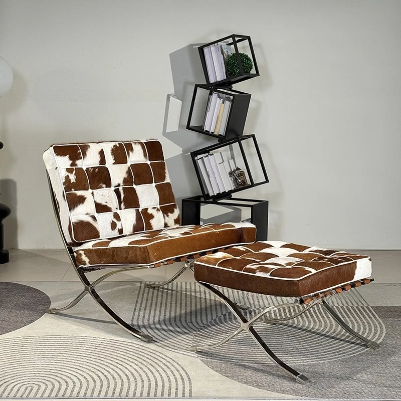 

Italian minimalist leather single sofa chair balcony casual lazy recliner