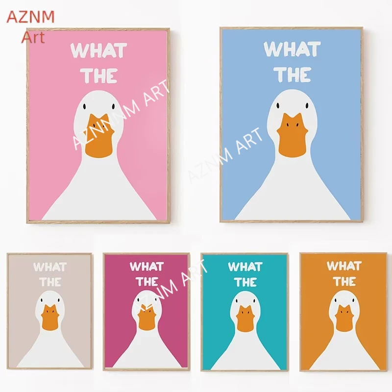 What the Duck Kunstdruck, lustiges, niedliches Tier-Leinwandposter, moderne Wandmalerei für Badezimmer, Schlafzimmer, Wohnheim-Dekoration