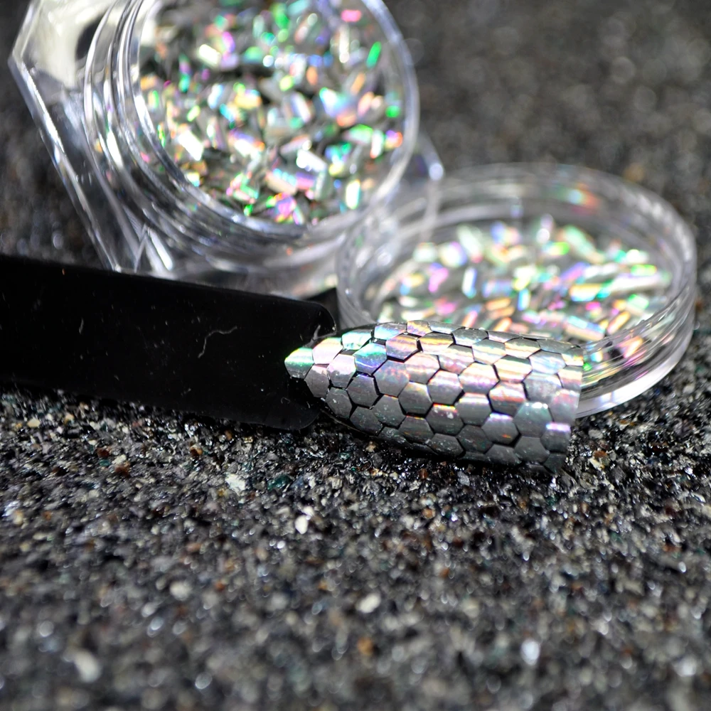 1 doos Vis Schaal Nagel Pailletten Holo Zilver Zeemeermin Hexagon Glitter Vellen Gebogen Curve Bodem Manicure Nail Art Tips Decoraties