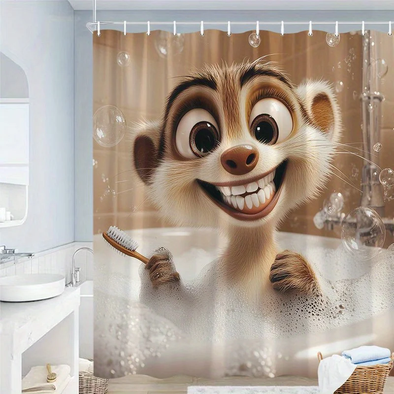 Waterproof Cute Cartoon Squirrel Shower Curtain Novelty Funny Animal Bathroom Shower Liner Decor for Kids Bath Room Utility