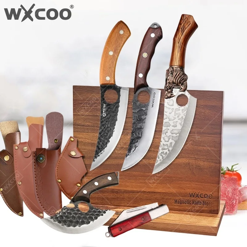 WXCOO Stainless Steel Boning Knife Butcher Knife with Cover Hand Forged Kitchen Knife for Cooking Meat Cutter Tools