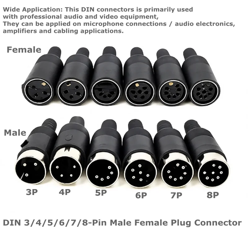 for Secure Audio and Video Connectivity DIY DIN 3pin 4pin 5pin 6pin 7pin 8pin Male Female Plug Connectors - Black Plastic Handle