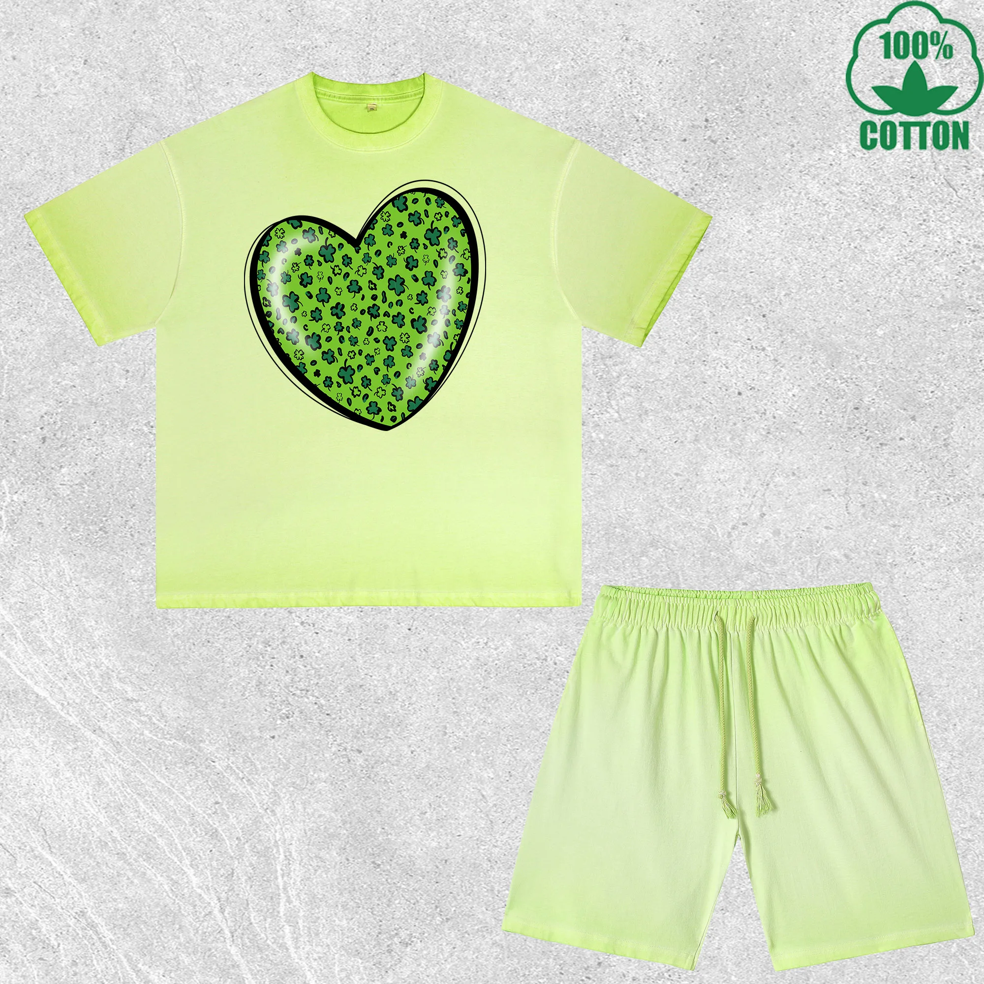 

LOVE Printed Dirty Wash T-Shirt Shorts Set Multicolor Combo Loose Trendy Fashionable 100%Cotton Short Value Pack