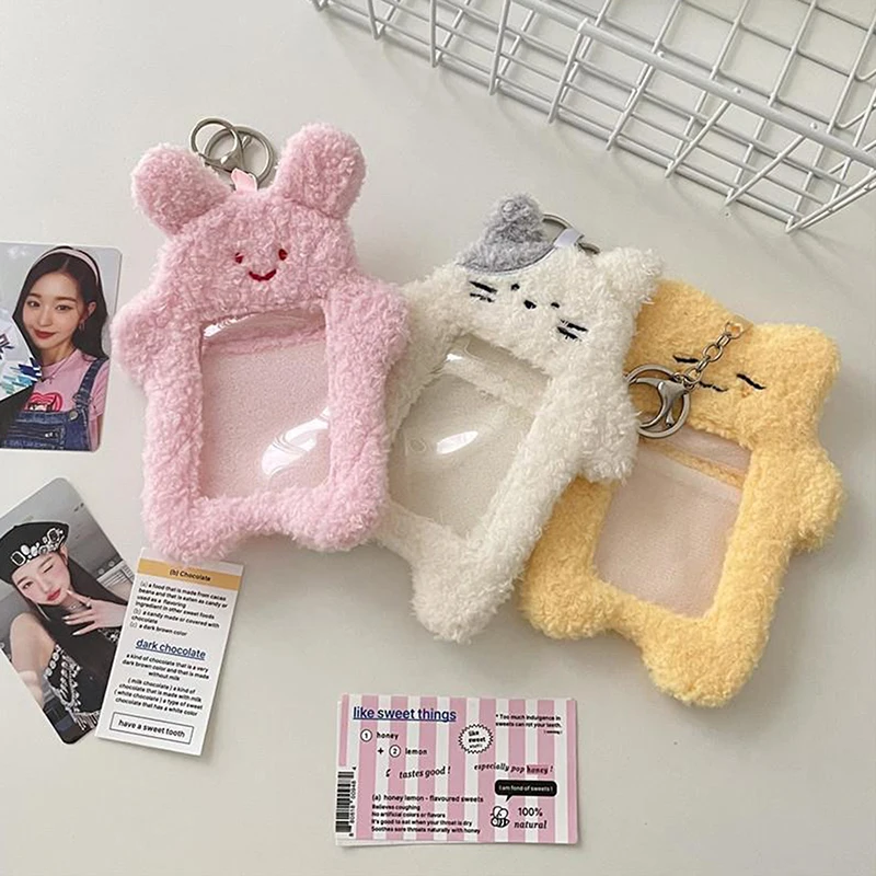 Cute Cartoon Plush Kpop Photo Card Holder Bus Card Bank ID Card Protective Display Sleeves Students Bag Pendant Gift