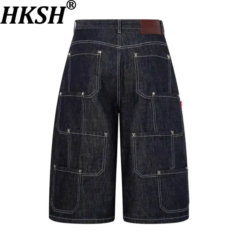 HKSH Multi-pocket Shorts Summer New Men Tide Chic Ins High Street Fashion Niche Personality Wide-leg Cropped Denim Pants HK25920