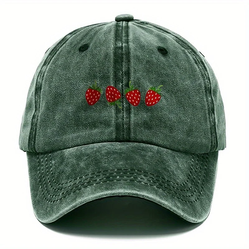 Strawberry printed baseball cap with adjustable sunshade, fashionable duckbill cap for both men and women, soft top design
