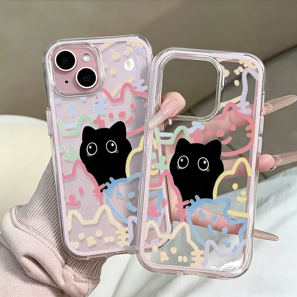 Niedliche Schwarze Katzen-Motiv Transparente Handyhülle für iPhone 11 12 13 14 15 16 17 Pro Max Plus Air Klare Stoßfeste Schutzhülle – Detail 6