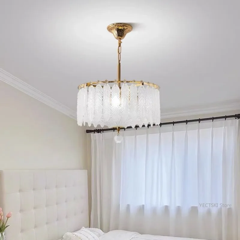 Wheat crystal pendant lamp, French cream style new bedroom light, warm, romantic, high-end, light luxury master bedroom light