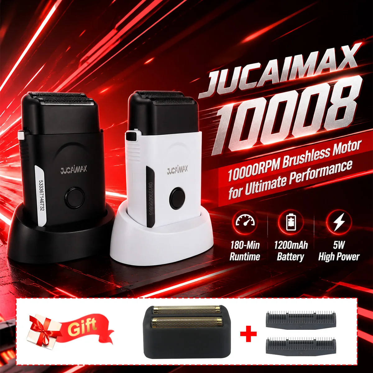 rasoio-elettrico-professionale-jucai-jc-10008-con-motore-brushless-10000rpm-base-di-ricarica-e-doppia-lamina-da-1200mah-per-rifinitura-uomo