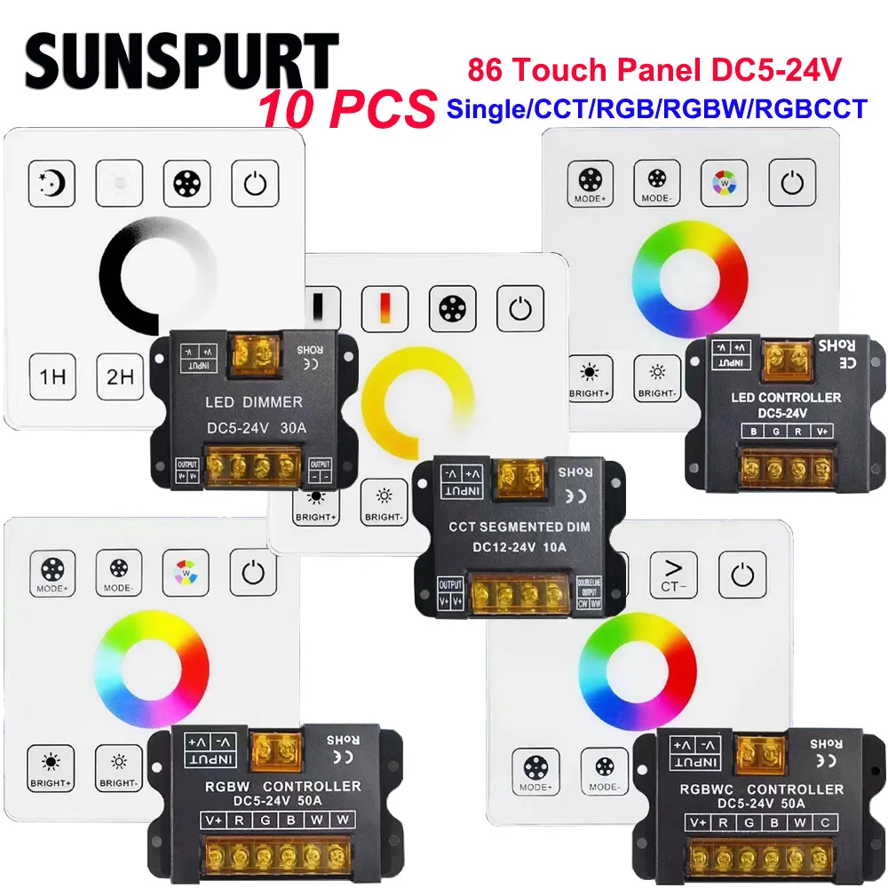 86 Touch Panel Remote Control Single Color/CCT/RGB/RGBWW/RGBWC(RGB+CCT) LED Strip Controller 2.4G RF Switch Dimmer DC 5V 12V 24V