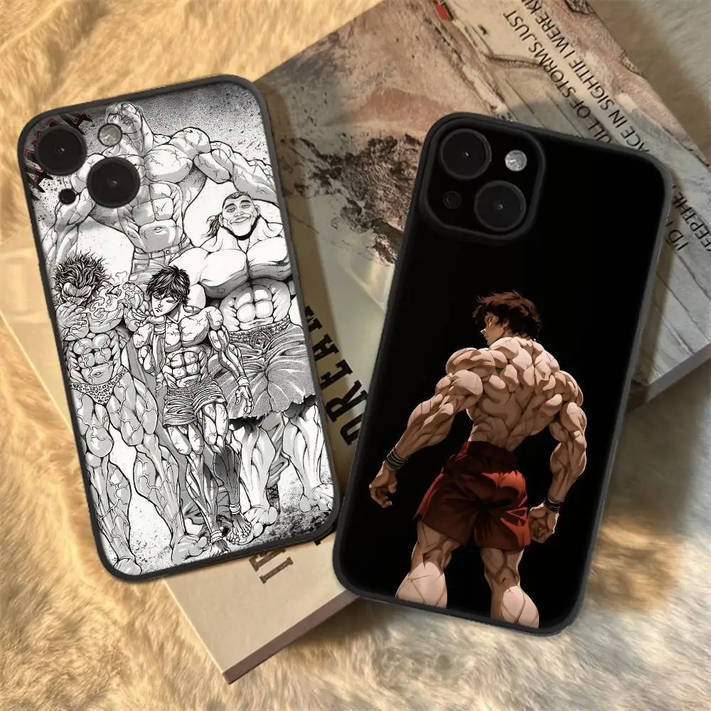 أنيمي B-baki HanmaS Baki the Grappler جراب هاتف لابل آيفون 16,15,14,13,12,11,Pro,Max,Mini موجة النفط الخلفي جراب هاتف قصير #2