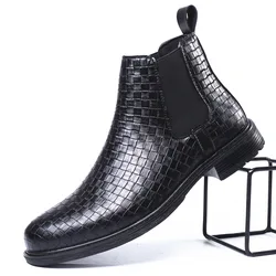 Luxury Chelsea Buckle Leather Men Boots Crocodile Pattern Ankle Boots Men Shoes Solid Boots Men Spring/Autumn Drop Shipping 2024