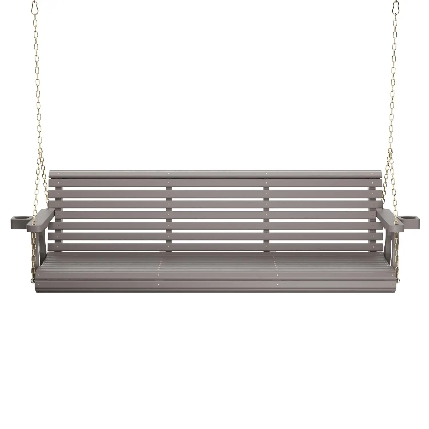 Heavy Duty 700 Lb Wooden Porch Swing with Cup Holders & Hanging Chains, 6 Ft Gray Stain Outdoor Patio Furniture, Customized