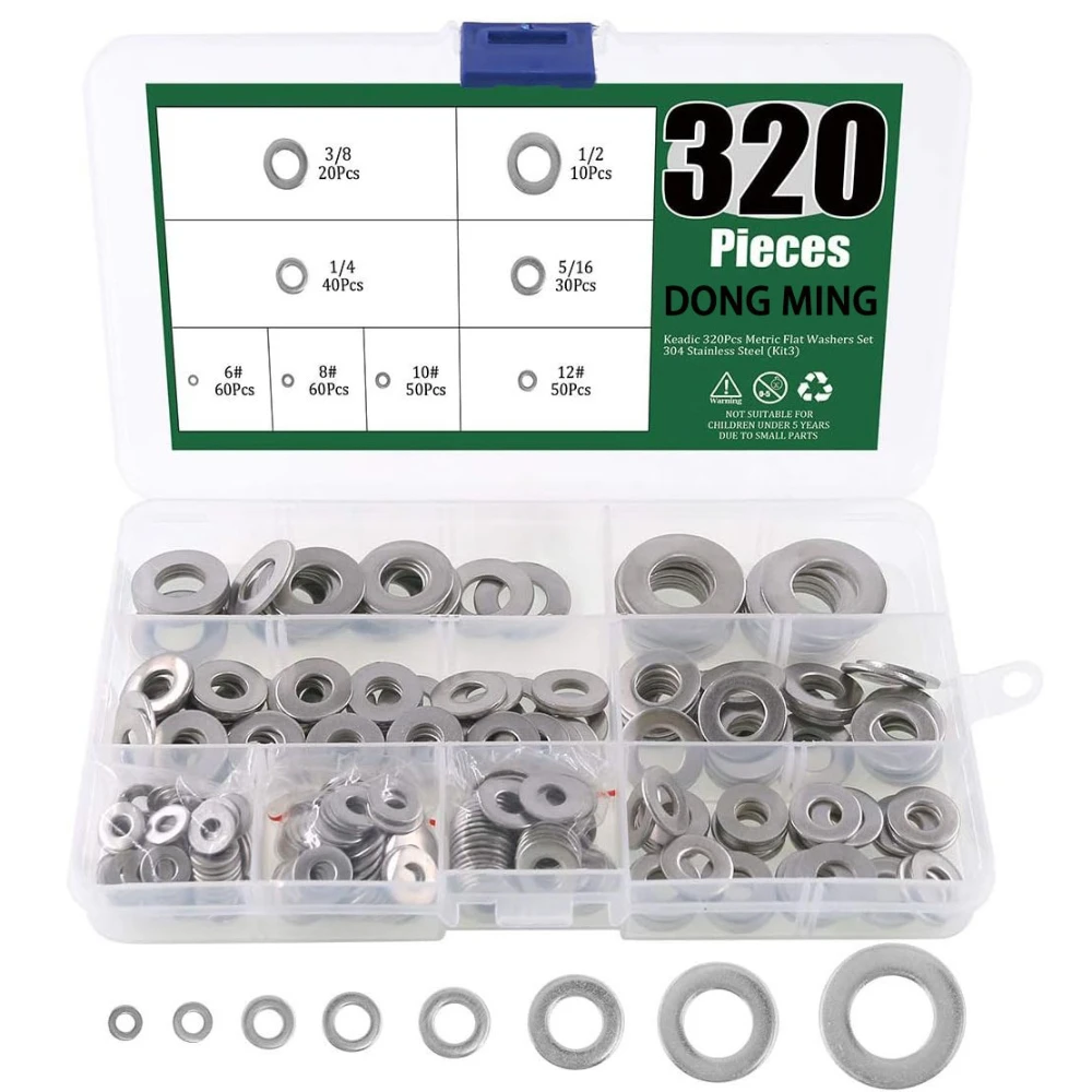 

320pcs American Standard Flat Gasket O-ring Gasket Set 2-1/2 304 Stainless Steel British Standard Metal Flat Gasket Washers Box