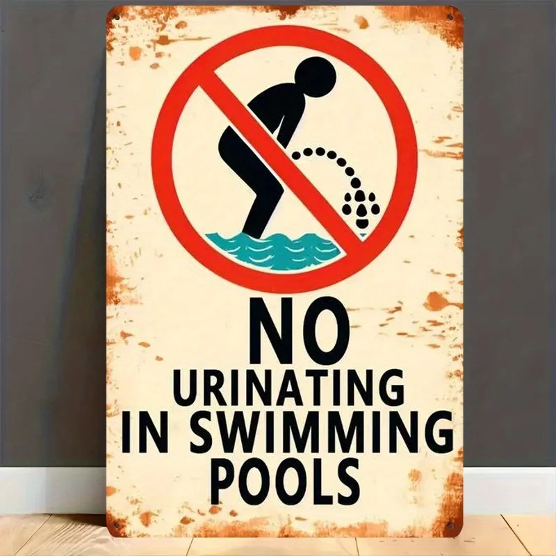 Vintage Metal 'No Urinating in Swimming Pools' Sign - , Waterproof,Dustproof, for Poolside, Beach House, and Outdoor Wall