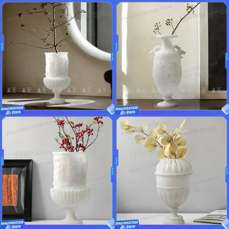 Modern Simple Imitation Jade Relief Flower Ornament for Living Room Vase Decoration Medieval Style Art Model House Villa