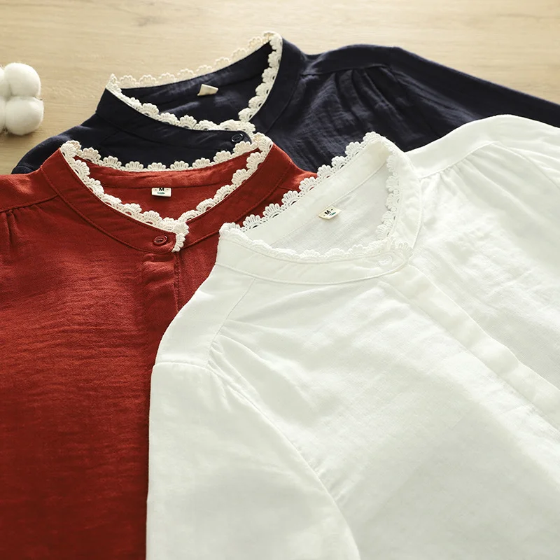 2026 primavera gola de renda camisa de manga comprida feminina simples único breasted confortável versátil topo estilo harajuku blusa sólida