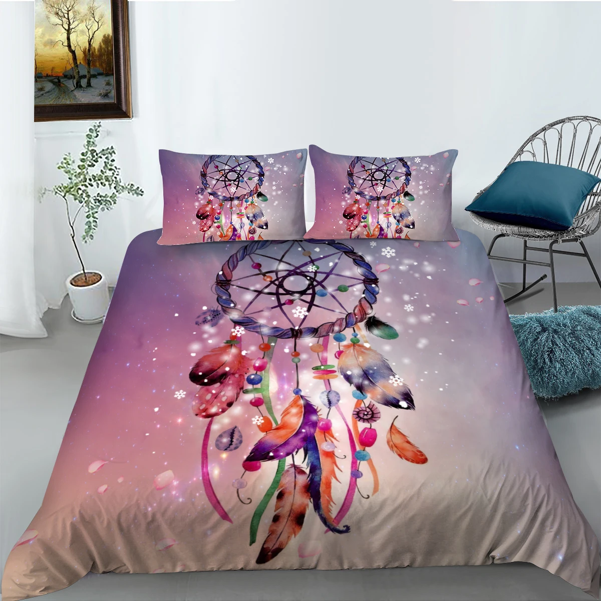 

Bedding Set Cartoon Print Comforter Cover Set 3D Dream Catcher Duvet Cover Home Quilt Cover