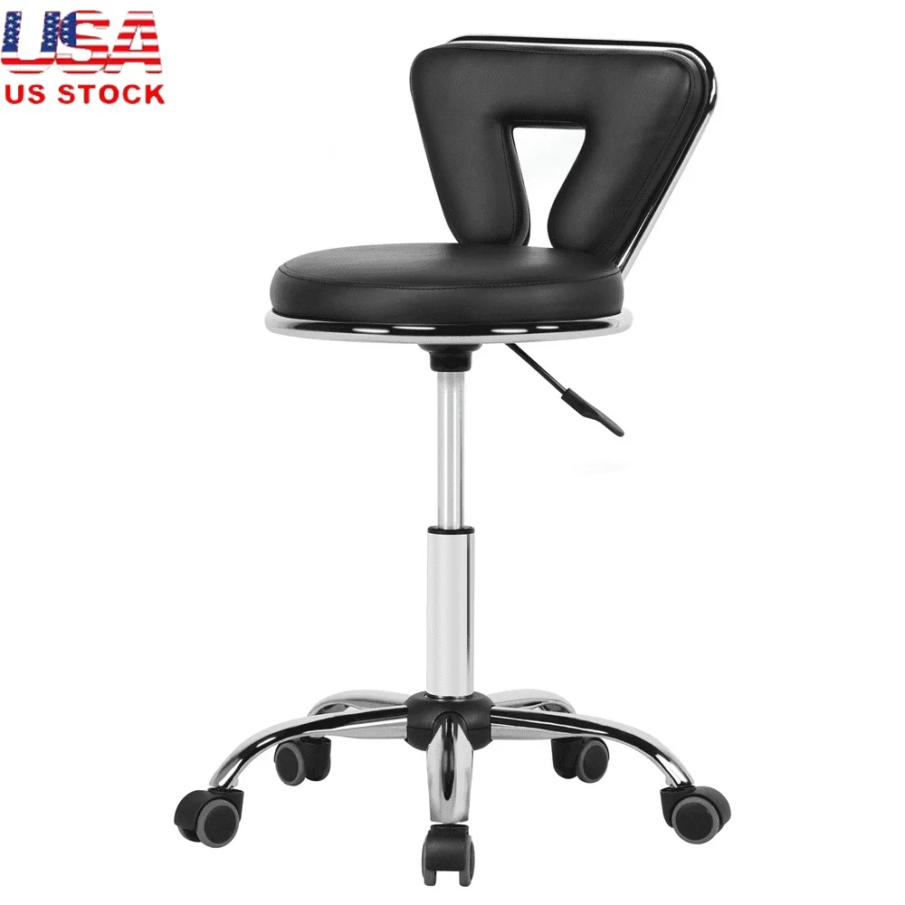 

Adjustable Salon Stool with Wheels Mid-back Design Comfortable PU Leather Spa Massage Manicure Shop 265lbs Capacity