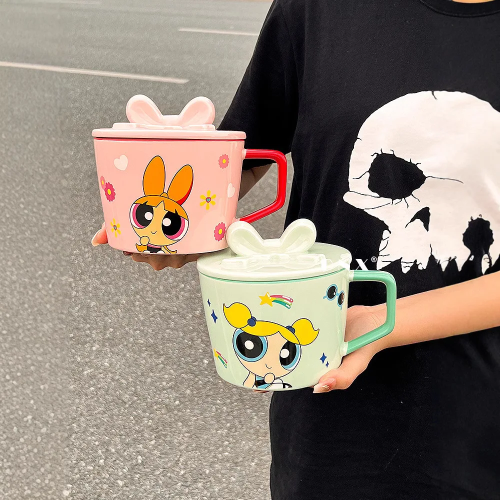 Buttercup Bubbles Blossom The Powerpuff Girls Cute Cartoon Ceramic Instant Noodle Bowl Kawaii Water Cup Lovely Periphery Gifts