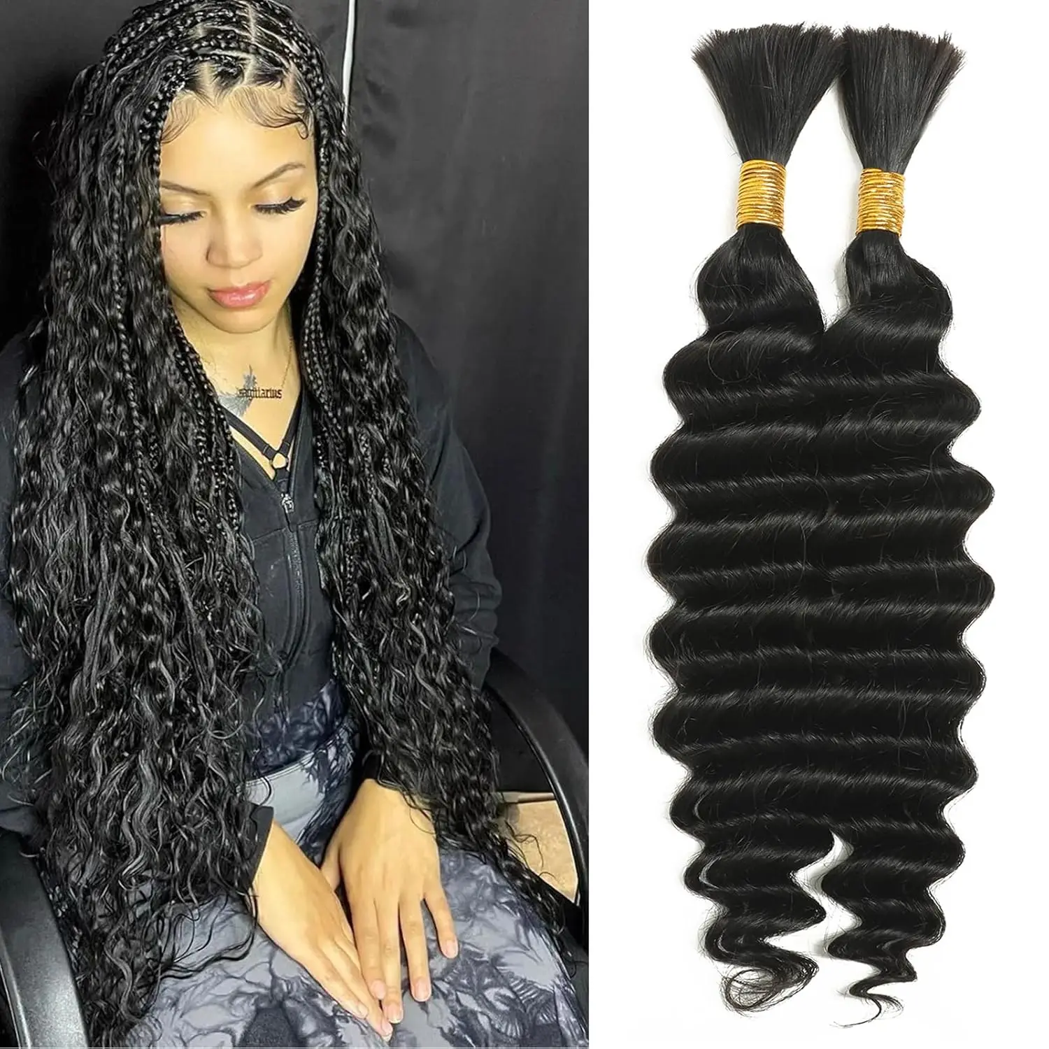 

Deep Wave Bulk Hair For Braiding Raw Indian Hair Bundles 100% Unprocessed Human Hair Extensions No Weft Hair Bundles For Braids