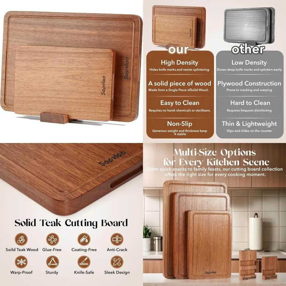 

Solid Teak Wood Cutting Board Set - One Piece, Durable, Knife Friendly, Deep Juice Grooves for Chopping and Juicing