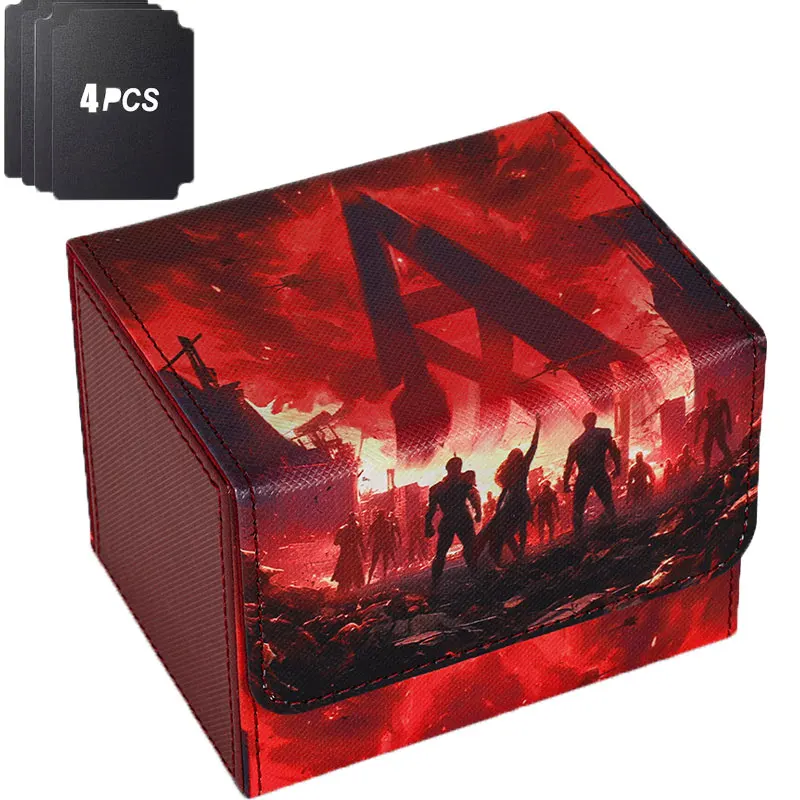 Card Deck Box for Pattern Print Cards, Holds 100+ Double-Sleeved Cards with 4 Dividers, PU Leather Card Box Suits TCG Cards